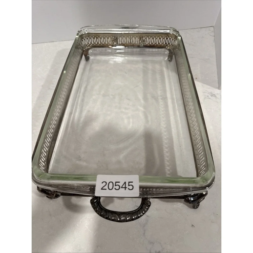 Vntg Godlinger Silver Plate Footed Dish Casserole Server Glass Liner 18x10 inch